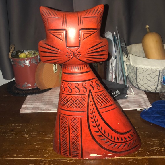 Hedi Schoop red Cat ceramic sculpture